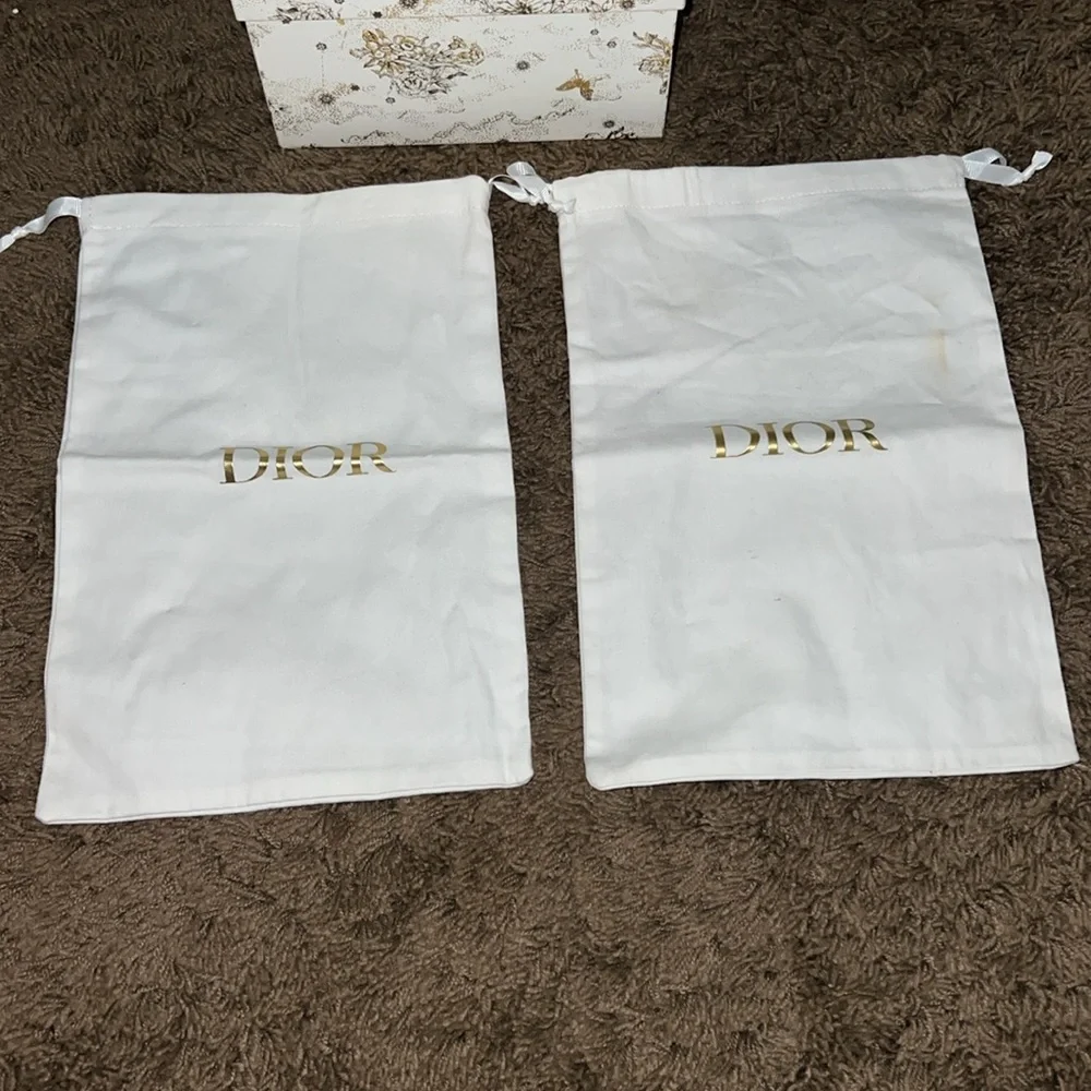 Dior Collectors White & Gold Floral Shoe Box &  Dust Bags